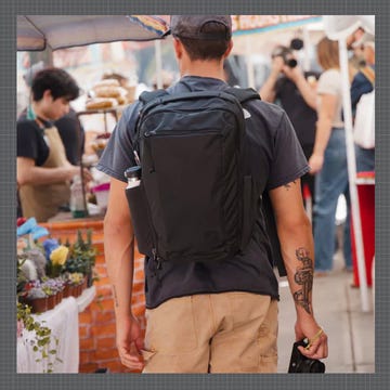 Showcases three different backpacks featuring unique designs.