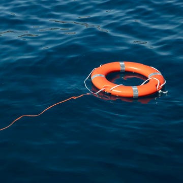 lifering with rope attached in adriatic sea, near hvar, split dalmatia, croatia