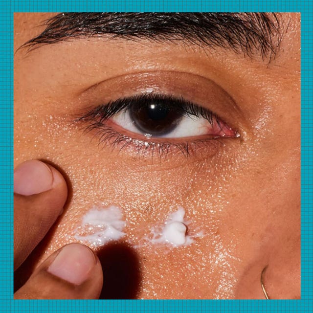Eye care products displayed alongside a person applying cream under their eye. Eye care products displayed alongside a person applying cream under their eye.
