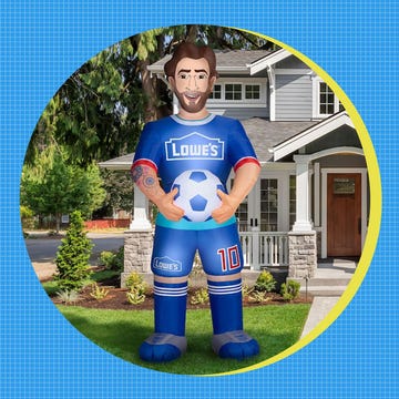 Lionel Messi with a Lowe's branded inflatable display