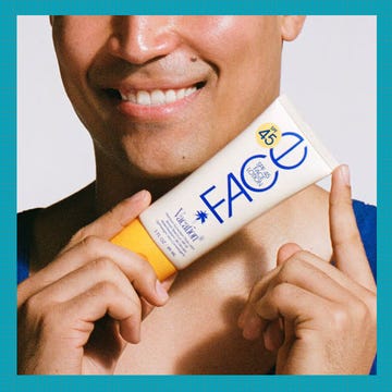 Sunscreen products displayed on a colorful background.