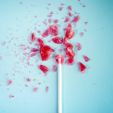 Exploding lollipop exploding, unhealthy eating concept