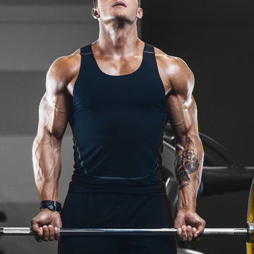 split image with man unzipping jeans and man lifting weights