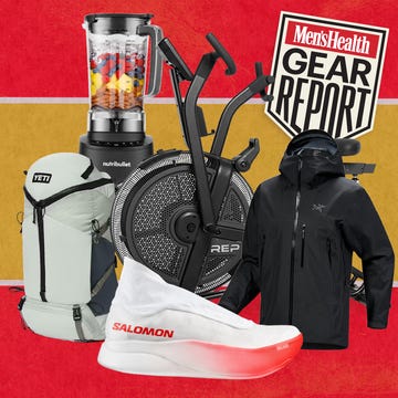 collection of fitness and outdoor gear including a blender a backpack fitness equipment and clothing
