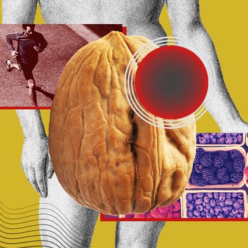 collage of man, walnut, berries