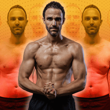 muscular male figure in the foreground with other figures faded behind against a gradient background muscular male figure in the foreground with other figures faded behind against a gradient background
